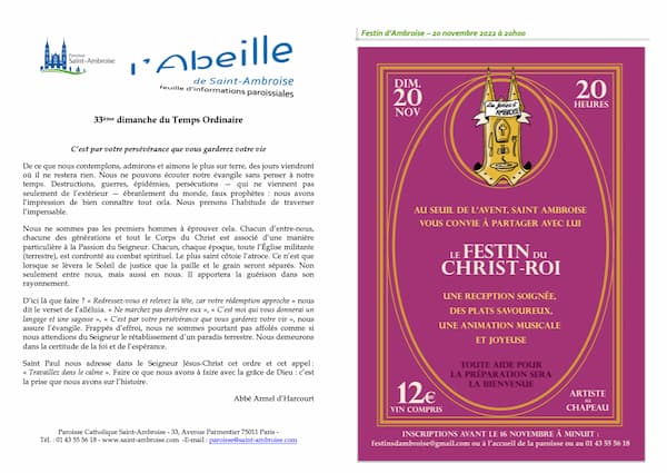 Feuille paroissiale n° 45 du 13 novembre 2022