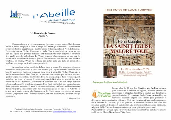 Feuille paroissiale n° 47 du 27 novembre 2022