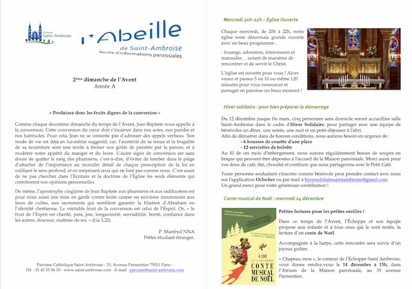 Feuille paroissiale n° 48 du 4 décembre 2022