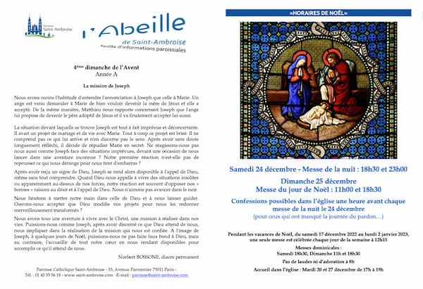 Feuille paroissiale n° 50 du 18 décembre 2022
