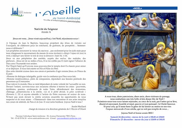 Feuille paroissiale n° 51 du 25 décembre 2022