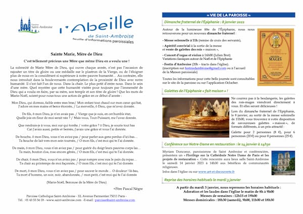 Feuille paroissiale n° 52 du 1er janvier 2023