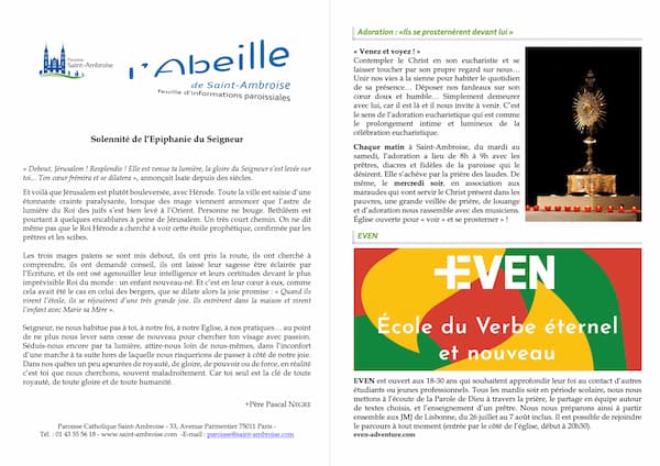 Feuille paroissiale n° 01 du 8 janvier 2023