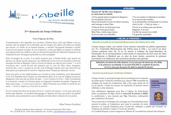 Feuille paroissiale n° 02 du 15 janvier 2023
