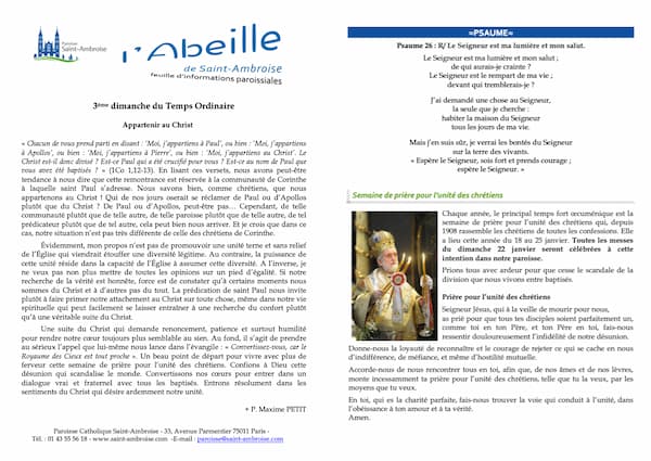 Feuille paroissiale n° 03 du 22 janvier 2023