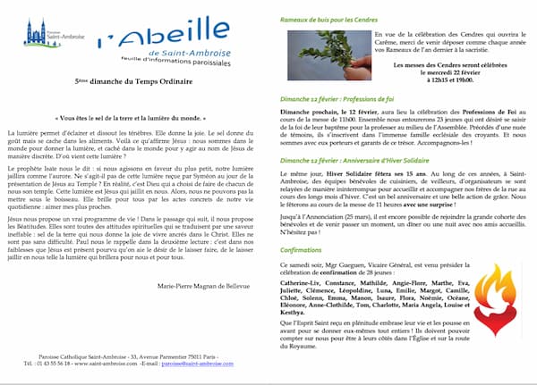 Feuille paroissiale n° 05 du 05 février 2023
