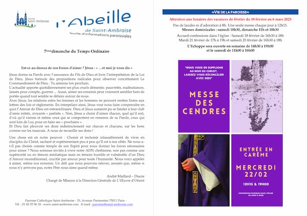 Feuille paroissiale n° 07 du 19 février 2023