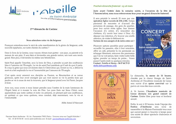 Feuille paroissiale n° 09 du 5 mars 2023
