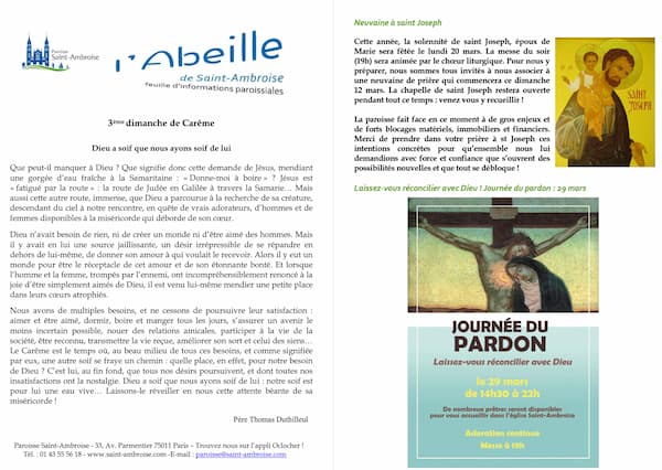 Feuille paroissiale n° 10 du 12 mars 2023