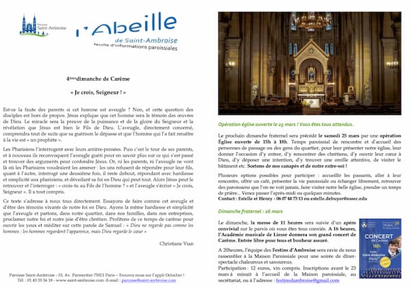 Feuille paroissiale n° 11 du 19 mars 2023
