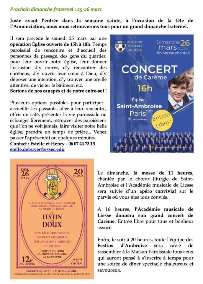 dimanche fraternel Ă Saint Ambroise - Semaine Sainte 2023