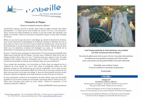 Feuille paroissiale n° 14 du 9 avril 2023