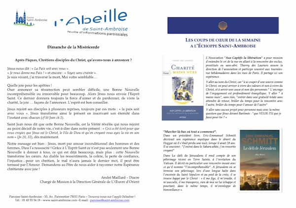 Feuille paroissiale n° 15 du 16 avril 2023