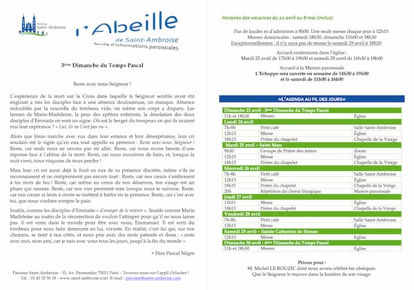 Feuille paroissiale n° 16 du 23 avril 2023