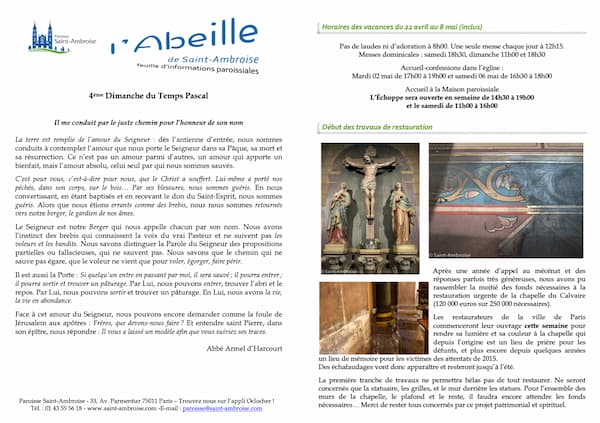 Feuille paroissiale n° 17 du 30 avril 2023