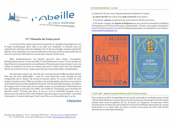 Feuille paroissiale n° 20 du 14 mai 2023