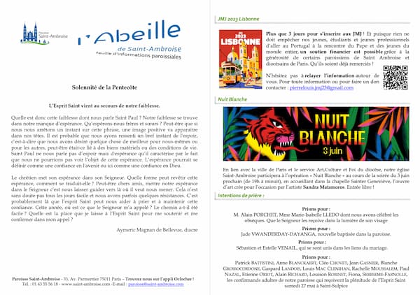 Feuille paroissiale n° 22 du 28 mai 2023