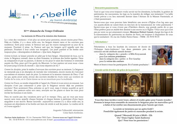 Feuille paroissiale n° 25 du 18 juin 2023