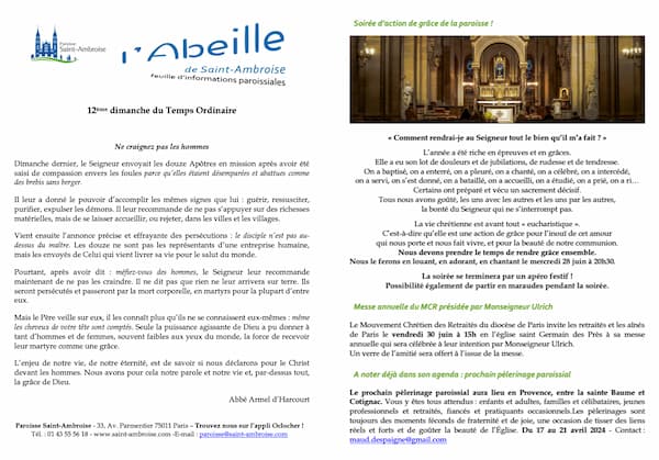 Feuille paroissiale n° 26 du 25 juin 2023