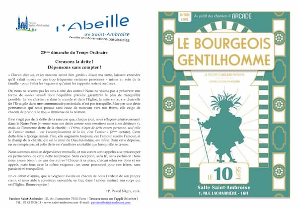 Feuille paroissiale du 23ème dimanche 2023