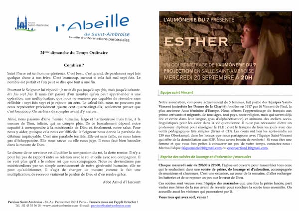 Feuille paroissiale du 24ème dimanche 2023