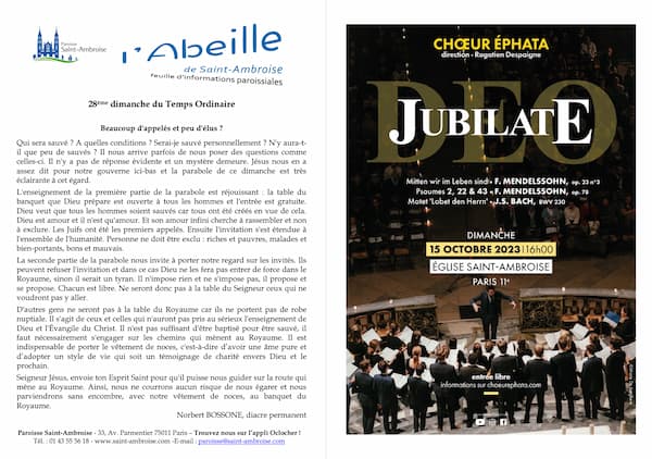 Feuille paroissiale du 28ème dimanche 2023