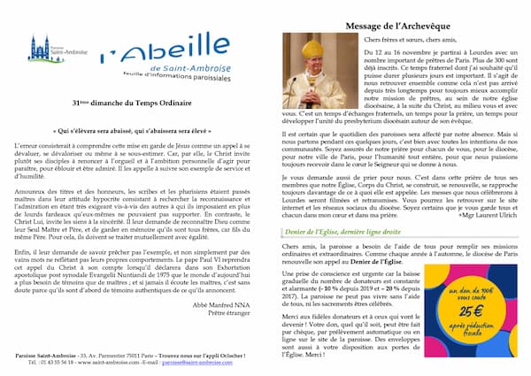 Feuille paroissiale du 31ème dimanche 2023