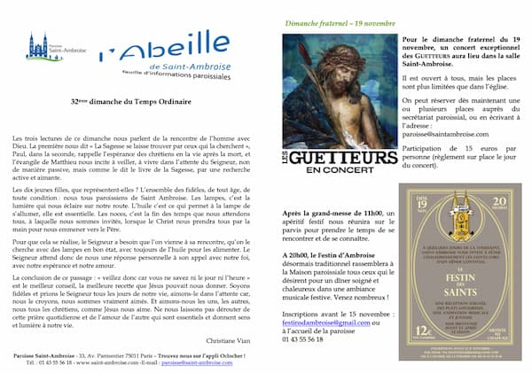 Feuille paroissiale du 32ème dimanche 2023