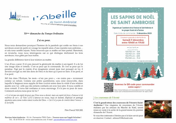 Feuille paroissiale du 33ème dimanche 2023
