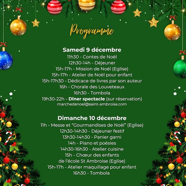 Marche de Noel le 9 et 10 décembre 2023, programme, affiche