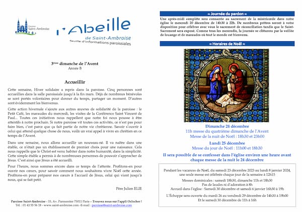 Feuille paroissiale du 3ème Dimanche de l’Avent
