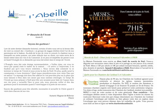 Feuille paroissiale du 1er dimanche de l’Avent