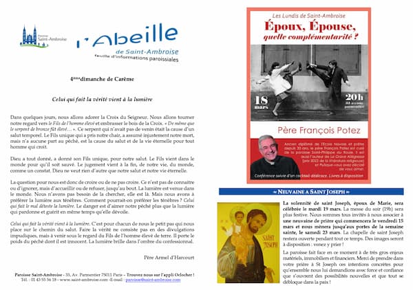 Feuille paroissiale du 4ème dimanche de Carême