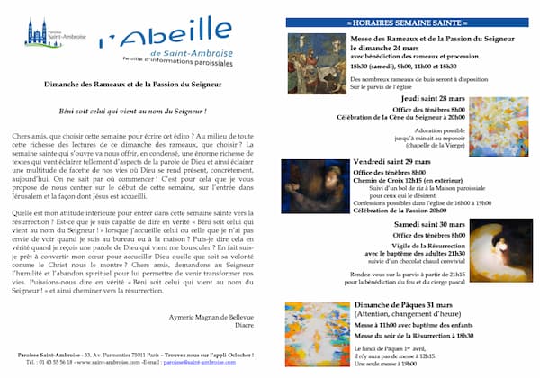 Feuille paroissiale des Rameaux et de la Passion du Seigneur