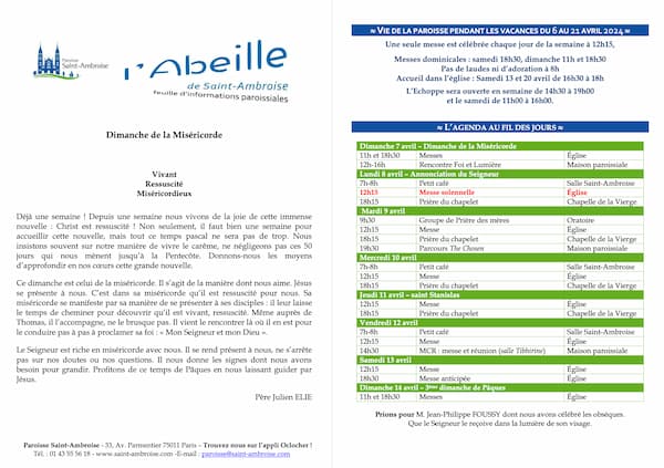 Feuille paroissiale de la Miséricorde