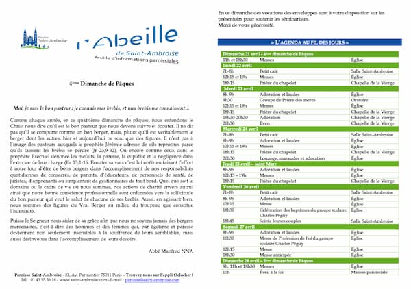 Feuille paroissiale du 4ème dimanche de Pâques