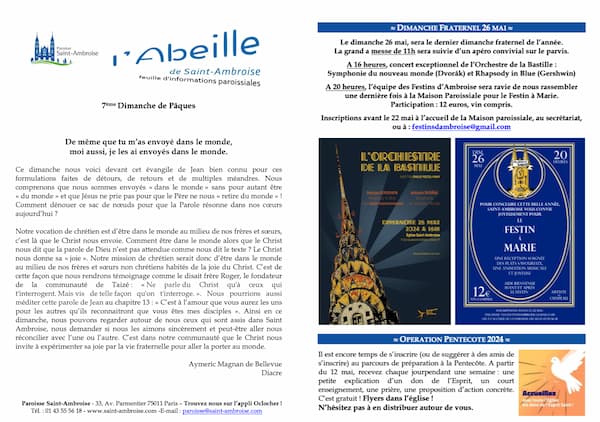 Feuille paroissiale du 7ème dimanche de Pâques