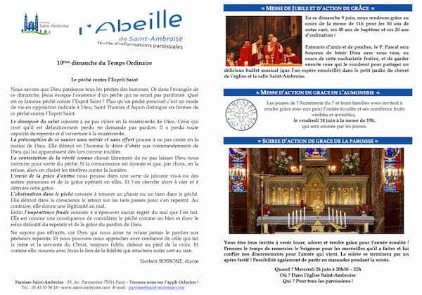 Feuille paroissiale du Temps ordinaire