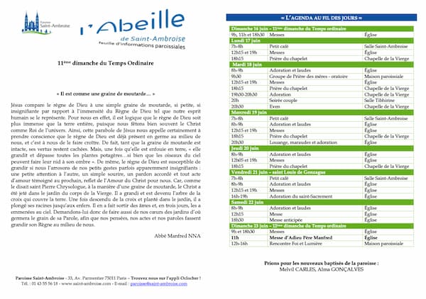 Feuille paroissiale du 11ème dimanche du Temps Ordinaire