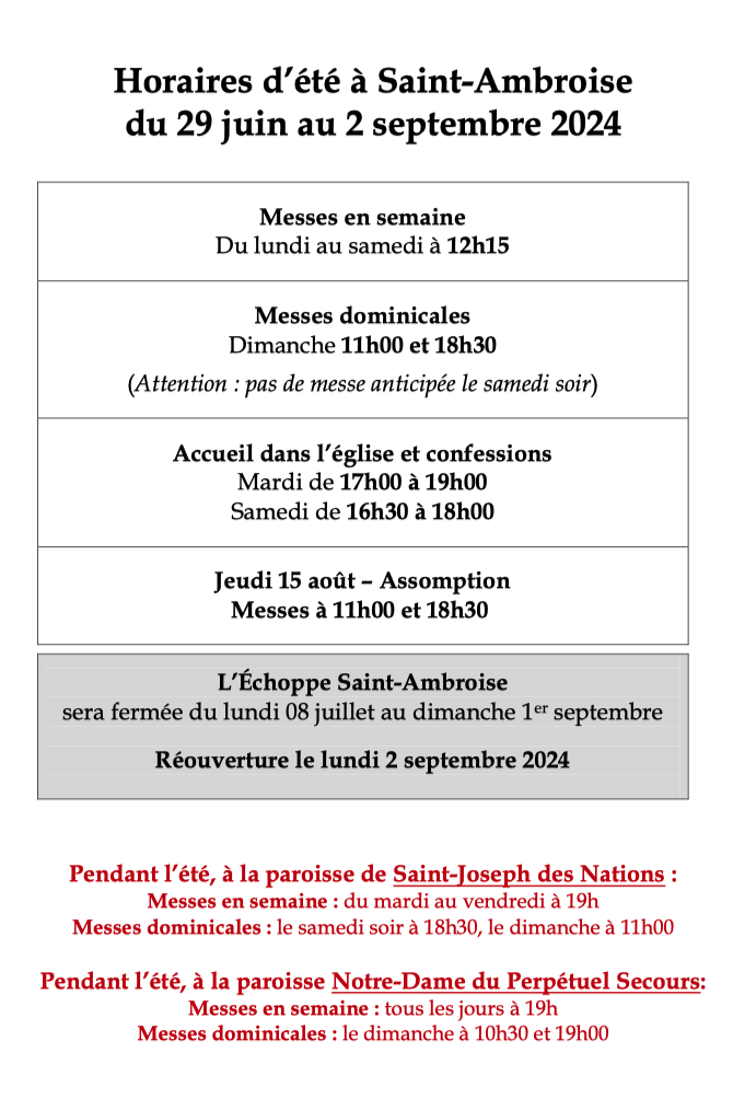horaires été 2024