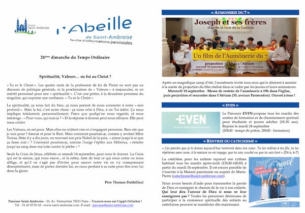 Feuille paroissiale du 24ème dimanche du Temps Ordinaire