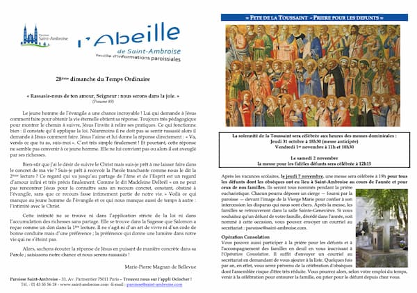 Feuille paroissiale du 28ème dimanche du Temps Ordinaire