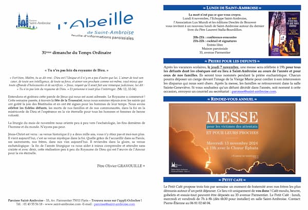 Feuille paroissiale du 31ème dimanche du Temps Ordinaire