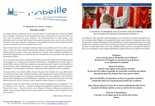 Feuille paroissiale du 1er dimanche de l’Avent