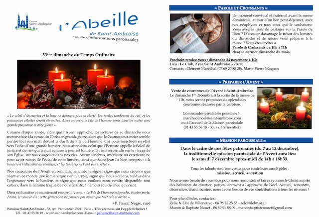 Feuille paroissiale du 33ème dimanche du Temps Ordinaire