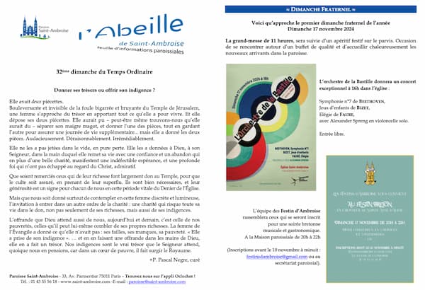 Feuille paroissiale du 32ème dimanche du Temps Ordinaire
