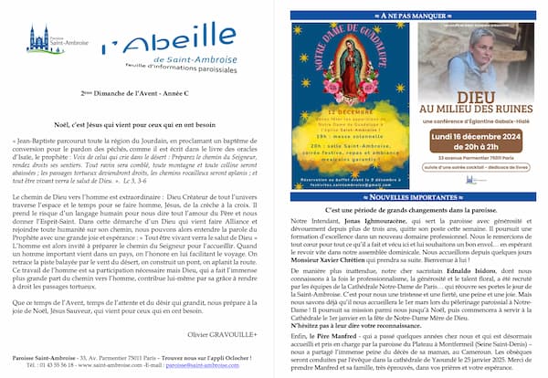 Feuille paroissiale du 2ème dimanche de l’Avent