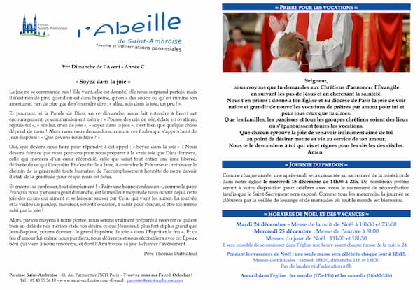 Feuille paroissiale du 3ème dimanche de l’Avent