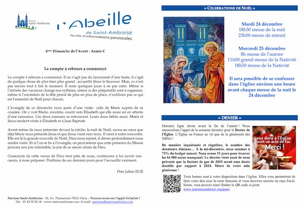 Feuille paroissiale du 4ème dimanche de l’Avent
