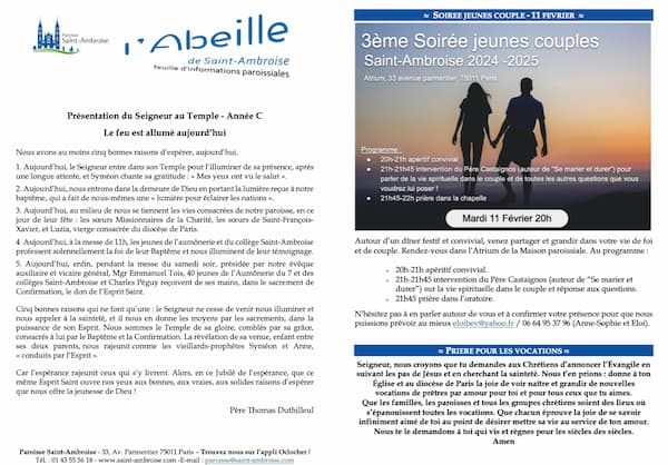Feuille paroissiale de la présentation du Seigneur au Temple